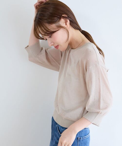 le.coeur blanc(ルクールブラン)の「《WEB限定アイテム》ドットシアーニットプルオーバー(ニット/セーター・レディース・ブラウン/イエロー/ブラック/グレイッシュベージュ・38)」の9枚目の写真
