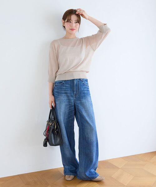 le.coeur blanc(ルクールブラン)の「《WEB限定アイテム》ドットシアーニットプルオーバー(ニット/セーター・レディース・ブラウン/イエロー/ブラック/グレイッシュベージュ・38)」の14枚目の写真