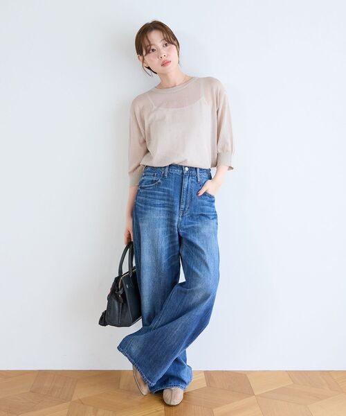 le.coeur blanc(ルクールブラン)の「《WEB限定アイテム》ドットシアーニットプルオーバー(ニット/セーター・レディース・ブラウン/イエロー/ブラック/グレイッシュベージュ・38)」の15枚目の写真