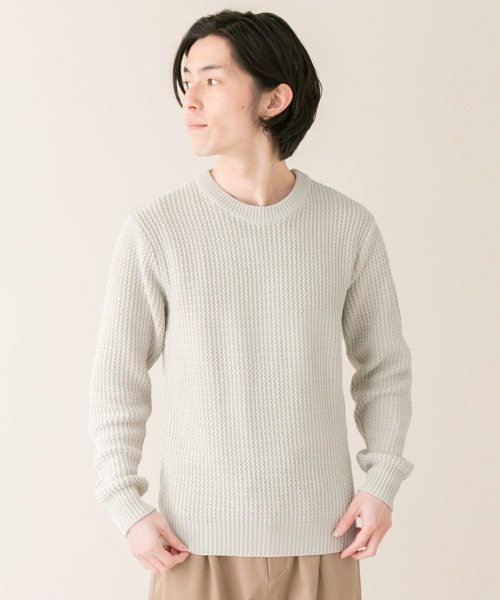 URBAN RESEARCH（アーバンリサーチ）の「UR 綿アクリル強撚クルーニット（ニット/セーター・メンズ・モカ/ブルー/ライトベージュ/レッド・LARGE/MEDIUM）」の3枚目の写真