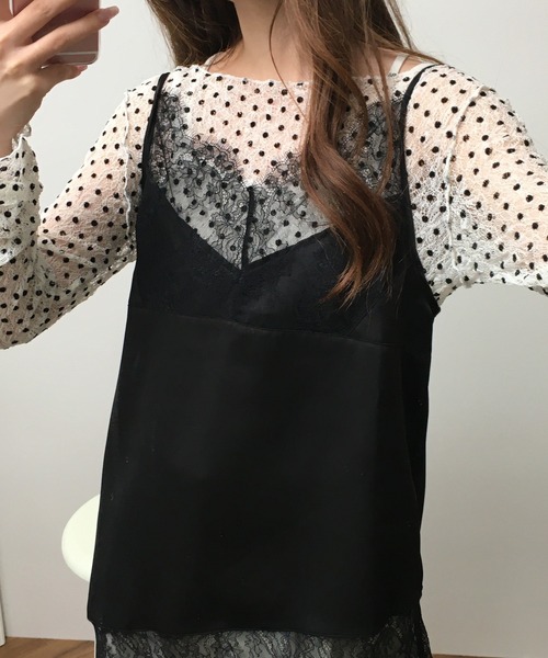atONE（アットワン）の「レース切替サテンアシメキャミ（キャミソール・レディース・ブラック/オフホワイト・F）」の20枚目の写真
