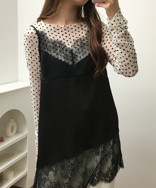 atONE（アットワン）の「レース切替サテンアシメキャミ（キャミソール・レディース・ブラック/オフホワイト・F）」の21枚目の写真