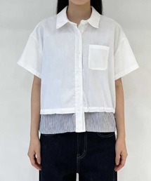 異素材レイヤード風 ドロストショートスリーブシャツ 半袖