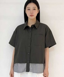異素材レイヤード風 ドロストショートスリーブシャツ 半袖