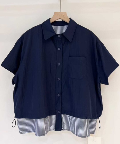 WESTSEA(ウエストシー)の「異素材レイヤード風 ドロストショートスリーブシャツ 半袖(シャツ/ブラウス・レディース・ネイビー/ホワイト/カーキ・FREE)」の8枚目の写真