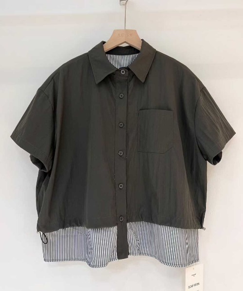 WESTSEA(ウエストシー)の「異素材レイヤード風 ドロストショートスリーブシャツ 半袖(シャツ/ブラウス・レディース・ネイビー/ホワイト/カーキ・FREE)」の7枚目の写真