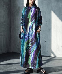 綿100 アート柄 シャツワンピース