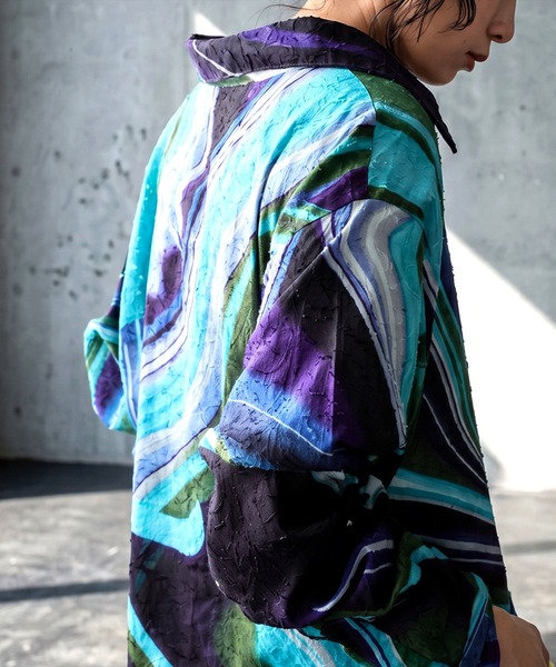 antiqua(アンティカ)の「綿100 アート柄 シャツワンピース(シャツワンピース・レディース・グリーン/ブラック・ONESIZE)」の21枚目の写真