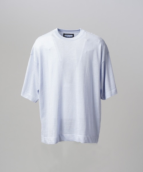 MAISON SPECIAL(メゾンスペシャル)の「《UNISEX》Ramie-SOLOTEX Prime-Over Crewneck Short Sleeve Knit T-shirt/ラミーソロテックスプライムオーバークルーネックショートスリーブニットTシャツ【MAISON SPECIAL/メゾンスペシャル】(Tシャツ/カットソー・メンズ・サックスブルー/ブラック/レッド・0/2/1)」の3枚目の写真