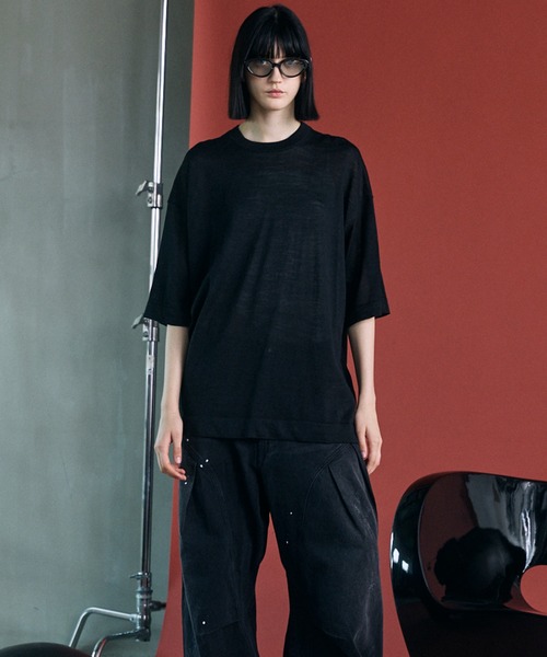MAISON SPECIAL(メゾンスペシャル)の「《UNISEX》Ramie-SOLOTEX Prime-Over Crewneck Short Sleeve Knit T-shirt/ラミーソロテックスプライムオーバークルーネックショートスリーブニットTシャツ【MAISON SPECIAL/メゾンスペシャル】(Tシャツ/カットソー・メンズ・サックスブルー/ブラック/レッド・0/2/1)」の17枚目の写真
