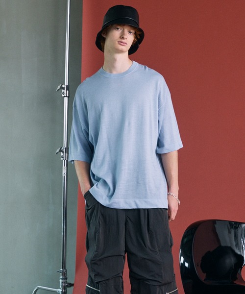 MAISON SPECIAL(メゾンスペシャル)の「《UNISEX》Ramie-SOLOTEX Prime-Over Crewneck Short Sleeve Knit T-shirt/ラミーソロテックスプライムオーバークルーネックショートスリーブニットTシャツ【MAISON SPECIAL/メゾンスペシャル】(Tシャツ/カットソー・メンズ・サックスブルー/ブラック/レッド・0/2/1)」の14枚目の写真