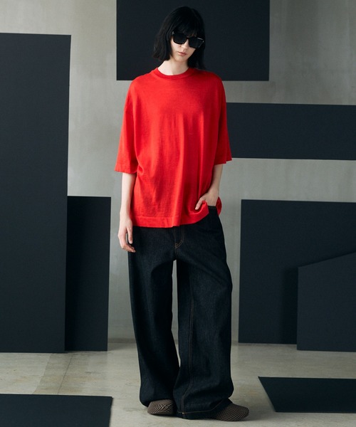 MAISON SPECIAL(メゾンスペシャル)の「《UNISEX》Ramie-SOLOTEX Prime-Over Crewneck Short Sleeve Knit T-shirt/ラミーソロテックスプライムオーバークルーネックショートスリーブニットTシャツ【MAISON SPECIAL/メゾンスペシャル】(Tシャツ/カットソー・メンズ・サックスブルー/ブラック/レッド・0/2/1)」の12枚目の写真