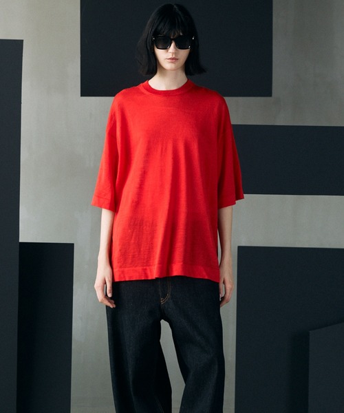 MAISON SPECIAL(メゾンスペシャル)の「《UNISEX》Ramie-SOLOTEX Prime-Over Crewneck Short Sleeve Knit T-shirt/ラミーソロテックスプライムオーバークルーネックショートスリーブニットTシャツ【MAISON SPECIAL/メゾンスペシャル】(Tシャツ/カットソー・メンズ・サックスブルー/ブラック/レッド・0/2/1)」の20枚目の写真