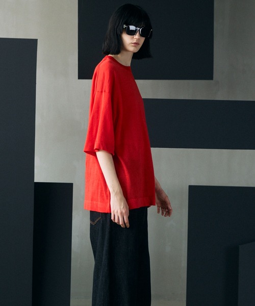 MAISON SPECIAL(メゾンスペシャル)の「《UNISEX》Ramie-SOLOTEX Prime-Over Crewneck Short Sleeve Knit T-shirt/ラミーソロテックスプライムオーバークルーネックショートスリーブニットTシャツ【MAISON SPECIAL/メゾンスペシャル】(Tシャツ/カットソー・メンズ・サックスブルー/ブラック/レッド・0/2/1)」の21枚目の写真