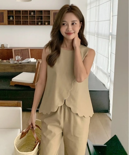 BIRTHDAY BASH（バースデイバッシュ）の「SCALLOPED SET UP LINEN100（スカラップセットアップリネン100%）（サロペット/オーバーオール・レディース・ベージュ・S/M/L）」の6枚目の写真