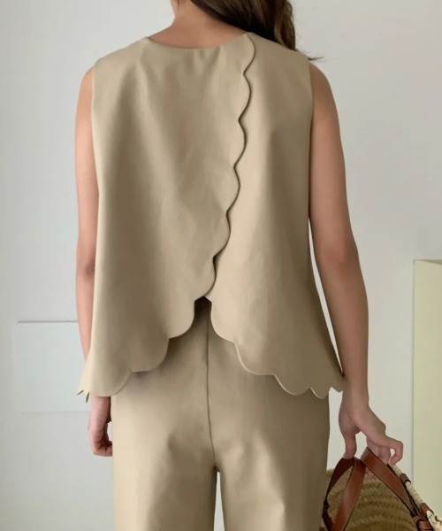 BIRTHDAY BASH（バースデイバッシュ）の「SCALLOPED SET UP LINEN100（スカラップセットアップリネン100%）（サロペット/オーバーオール・レディース・ベージュ・S/M/L）」の2枚目の写真