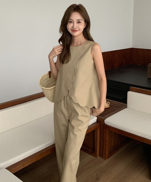 BIRTHDAY BASH（バースデイバッシュ）の「SCALLOPED SET UP LINEN100（スカラップセットアップリネン100%）（サロペット/オーバーオール・レディース・ベージュ・S/M/L）」の10枚目の写真