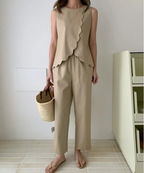 BIRTHDAY BASH（バースデイバッシュ）の「SCALLOPED SET UP LINEN100（スカラップセットアップリネン100%）（サロペット/オーバーオール・レディース・ベージュ・S/M/L）」の8枚目の写真