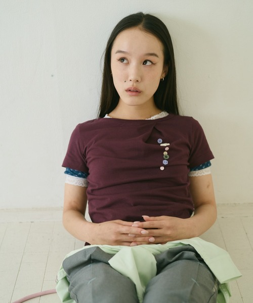 common gull products.(コモンガルプロダクツ)の「夏の手前のボタンの香りTシャツ(Tシャツ/カットソー・レディース・ホワイト系/イエロー系1/レッド系・S/M/L)」の3枚目の写真