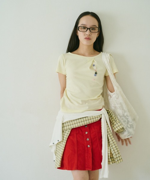 common gull products.(コモンガルプロダクツ)の「夏の手前のボタンの香りTシャツ(Tシャツ/カットソー・レディース・ホワイト系/イエロー系1/レッド系・S/M/L)」の16枚目の写真