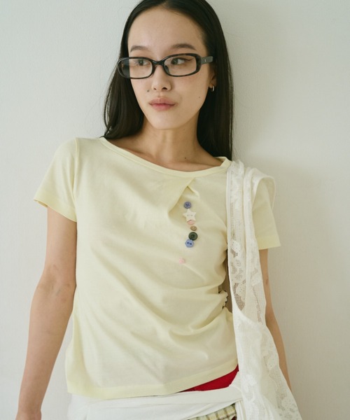 common gull products.(コモンガルプロダクツ)の「夏の手前のボタンの香りTシャツ(Tシャツ/カットソー・レディース・ホワイト系/イエロー系1/レッド系・S/M/L)」の18枚目の写真
