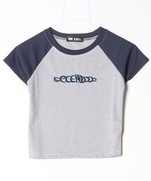 レディース 配色ラグランロゴ刺繍半袖Tシャツ