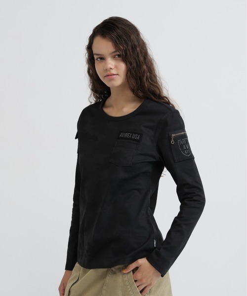 AVIREX（アヴィレックス）の「FATIGUE L/S T-SHIRT（Tシャツ/カットソー・レディース・ネイビー/ホワイト/ブラック/ホワイト系その他/ブラック系その他・M/S/L）」の4枚目の写真