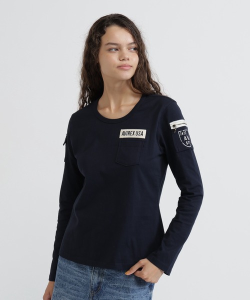 AVIREX（アヴィレックス）の「FATIGUE L/S T-SHIRT（Tシャツ/カットソー・レディース・ネイビー/ホワイト/ブラック/ホワイト系その他/ブラック系その他・M/S/L）」の5枚目の写真