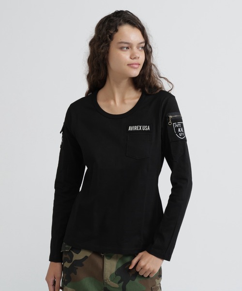 AVIREX（アヴィレックス）の「FATIGUE L/S T-SHIRT（Tシャツ/カットソー・レディース・ネイビー/ホワイト/ブラック/ホワイト系その他/ブラック系その他・M/S/L）」の3枚目の写真
