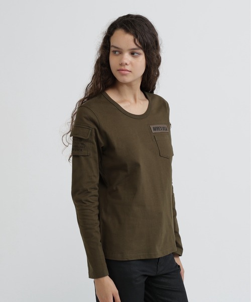 AVIREX（アヴィレックス）の「FATIGUE L/S T-SHIRT（Tシャツ/カットソー・レディース・ネイビー/ホワイト/ブラック/ホワイト系その他/ブラック系その他・M/S/L）」の19枚目の写真