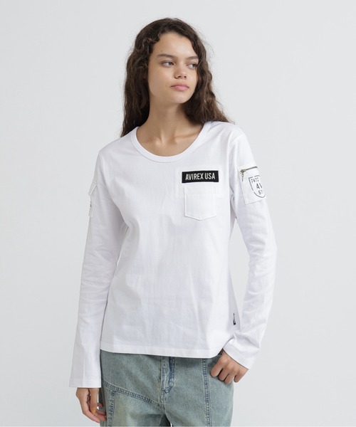AVIREX（アヴィレックス）の「FATIGUE L/S T-SHIRT（Tシャツ/カットソー・レディース・ネイビー/ホワイト/ブラック/ホワイト系その他/ブラック系その他・M/S/L）」の6枚目の写真
