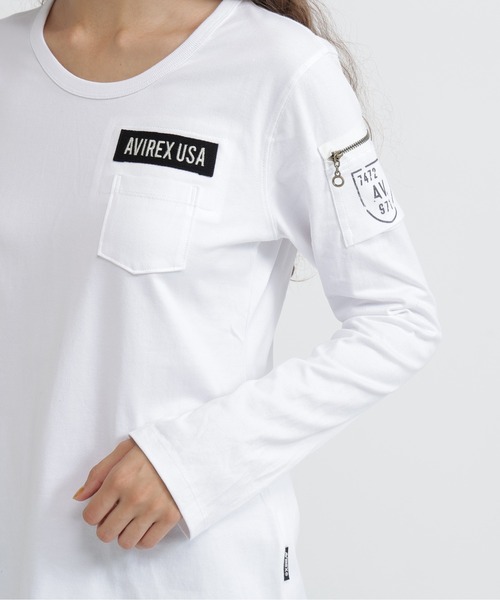 AVIREX（アヴィレックス）の「FATIGUE L/S T-SHIRT（Tシャツ/カットソー・レディース・ネイビー/ホワイト/ブラック/ホワイト系その他/ブラック系その他・M/S/L）」の12枚目の写真