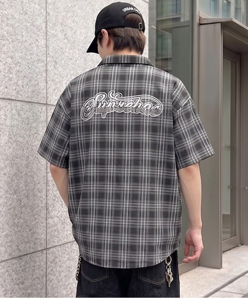 SPINNS(スピンズ)の「オンブレチェックシャツ/半袖/ラインストーンストリートロゴ/バックロゴ(シャツ/ブラウス・メンズ・ブラック・ONESIZE)」の1枚目の写真