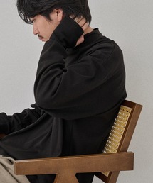 【MAISON CLUB】Smooth Comfort Mock Neck Tee with Thumbhole / コットン モックネック サムホール ロングスリーブTシャツ / ロンT 長袖 無地