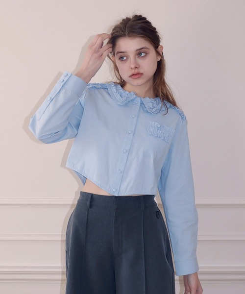 mieya mieya（ミーヤミーヤ）の「【mieya mieya】PETAL DETAIL BL/ペタルディテールブラウス（シャツ/ブラウス・レディース・ブルー/サックスブルー・FREE）」の2枚目の写真