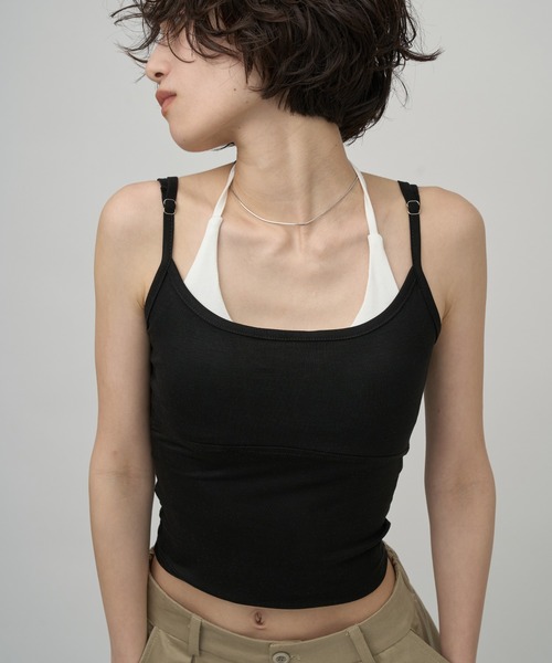 OFROOM（オフルーム）の「Bicolor Crop Cami｜バイカラークロップキャミ（キャミソール・レディース・ネイビー/ホワイト/ブラック/ブラウン・FREE）」の3枚目の写真