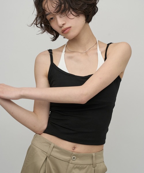 OFROOM（オフルーム）の「Bicolor Crop Cami｜バイカラークロップキャミ（キャミソール・レディース・ネイビー/ホワイト/ブラック/ブラウン・FREE）」の5枚目の写真