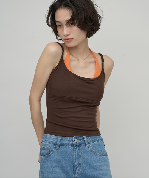 OFROOM（オフルーム）の「Bicolor Crop Cami｜バイカラークロップキャミ（キャミソール・レディース・ネイビー/ホワイト/ブラック/ブラウン・FREE）」の22枚目の写真