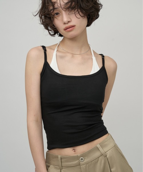 OFROOM（オフルーム）の「Bicolor Crop Cami｜バイカラークロップキャミ（キャミソール・レディース・ネイビー/ホワイト/ブラック/ブラウン・FREE）」の13枚目の写真