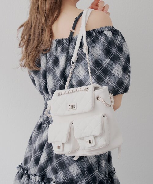continuer de NICE CLAUP(コンティニューデナイスクラップ)の「キルティングミニリュック(バックパック/リュック・レディース・ホワイト/ブラック・FREE)」の1枚目の写真