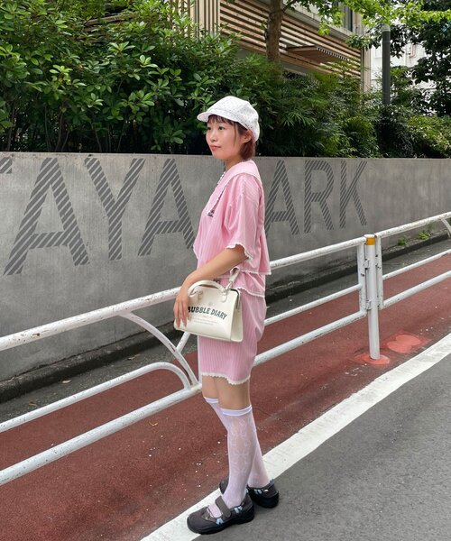HELLO.SANFRANCISCO(ハローサンフランシスコ)の「【HELLO.SANFRANCISCO/ハローサンフランシスコ】ビックカラーストライプクロップドシャツ(シャツ/ブラウス・レディース・ピンク/ブルー・ONE SIZE)」の15枚目の写真
