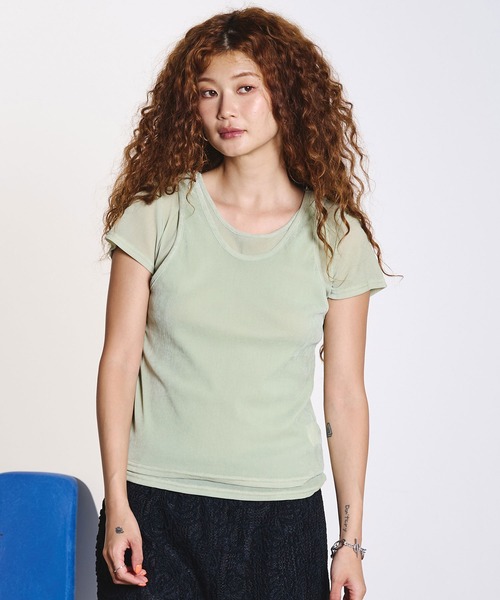 ROSE BUD(ローズバッド)の「FLOCKED TULLE LAYERED TOP(Tシャツ/カットソー・レディース・ブラウン/ライトグリーン・ONE SIZE)」の10枚目の写真