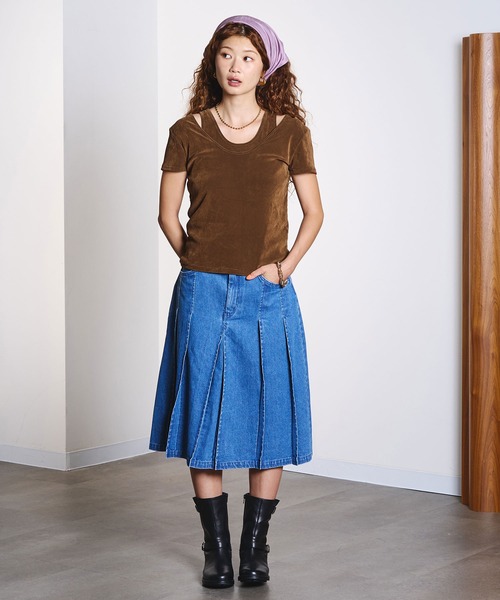 ROSE BUD(ローズバッド)の「FLOCKED TULLE LAYERED TOP(Tシャツ/カットソー・レディース・ブラウン/ライトグリーン・ONE SIZE)」の6枚目の写真