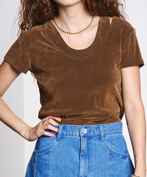 ROSE BUD(ローズバッド)の「FLOCKED TULLE LAYERED TOP(Tシャツ/カットソー・レディース・ブラウン/ライトグリーン・ONE SIZE)」の9枚目の写真