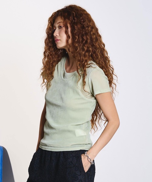 ROSE BUD(ローズバッド)の「FLOCKED TULLE LAYERED TOP(Tシャツ/カットソー・レディース・ブラウン/ライトグリーン・ONE SIZE)」の11枚目の写真