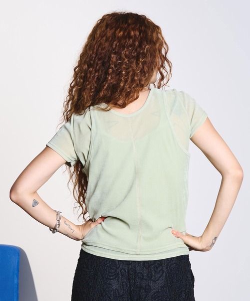 ROSE BUD(ローズバッド)の「FLOCKED TULLE LAYERED TOP(Tシャツ/カットソー・レディース・ブラウン/ライトグリーン・ONE SIZE)」の12枚目の写真
