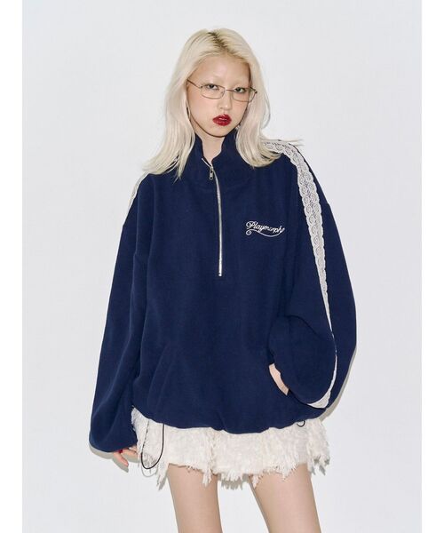jouetie(ジュエティ)の「ハーフZIPルーズフリースプルオーバー(Tシャツ/カットソー・レディース・イエロー/ネイビー/グレー・FREE)」の4枚目の写真