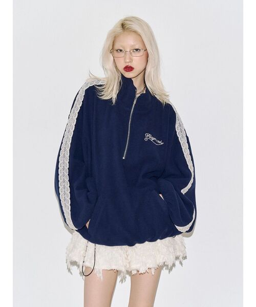 jouetie(ジュエティ)の「ハーフZIPルーズフリースプルオーバー(Tシャツ/カットソー・レディース・イエロー/ネイビー/グレー・FREE)」の5枚目の写真