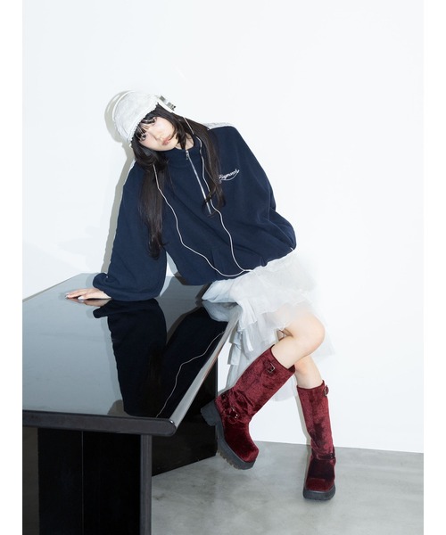 jouetie(ジュエティ)の「ハーフZIPルーズフリースプルオーバー(Tシャツ/カットソー・レディース・イエロー/ネイビー/グレー・FREE)」の2枚目の写真