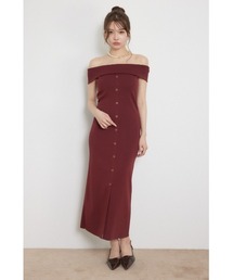 オフショルフロントボタンワンピース 夏服 秋服